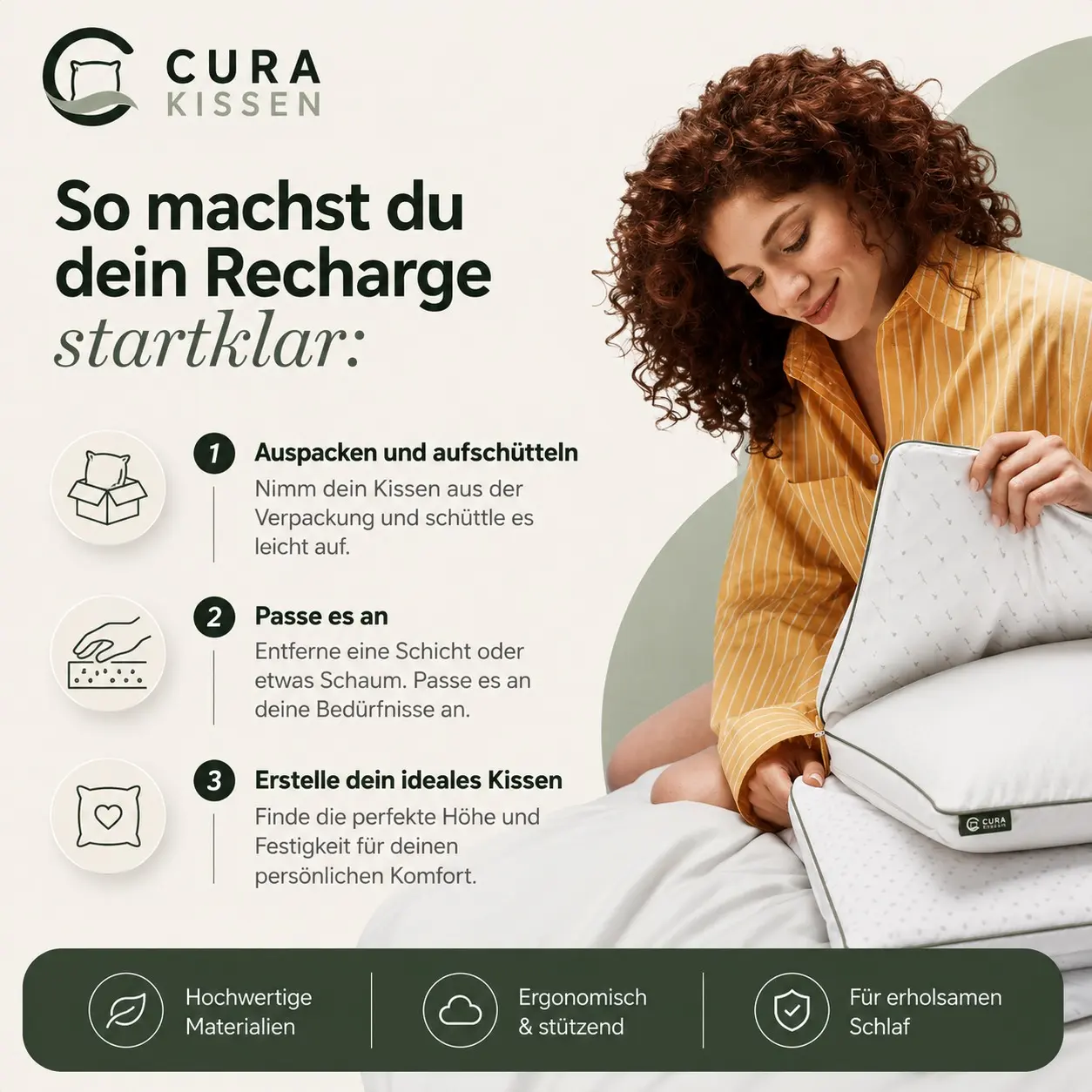 Memory-Foam-Schlafkissen mit Viscoschaum-Schichten von curakissen®