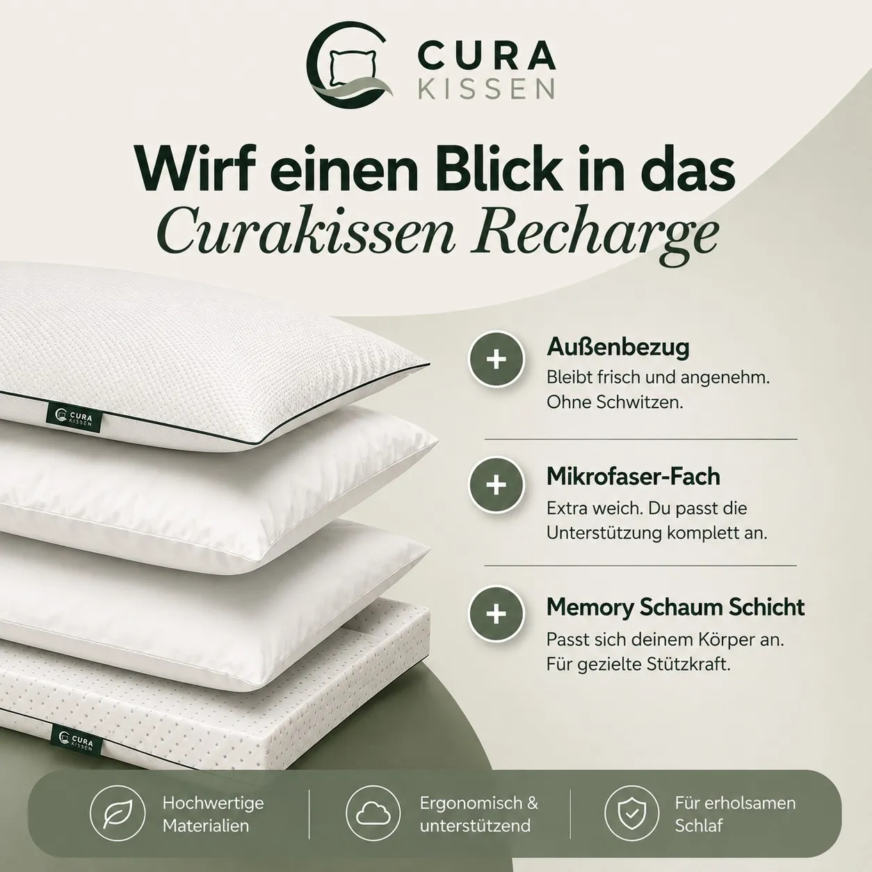 CuraKissen® Recharge – atmungsaktives Memory-Foam-Schlafkissen mit anpassbarer Füllung