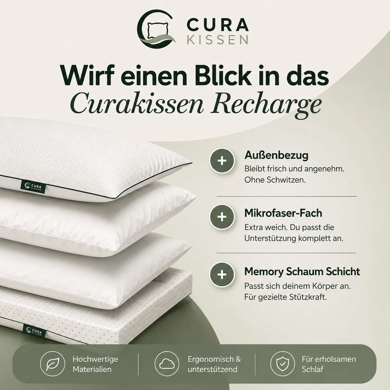 CuraKissen® Recharge – atmungsaktives Memory-Foam-Schlafkissen mit anpassbarer Füllung