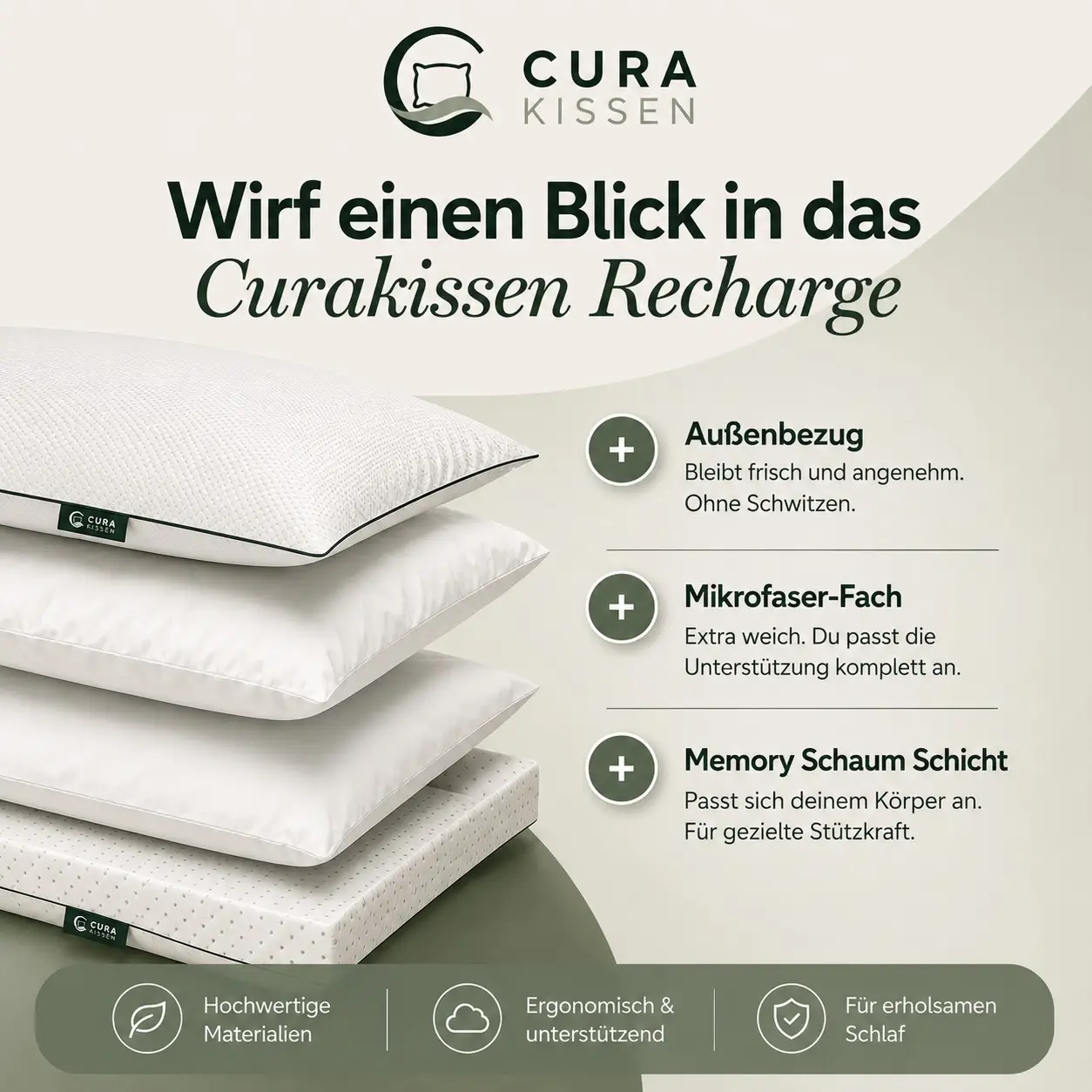 CuraKissen® Recharge – atmungsaktives Memory-Foam-Schlafkissen mit anpassbarer Füllung