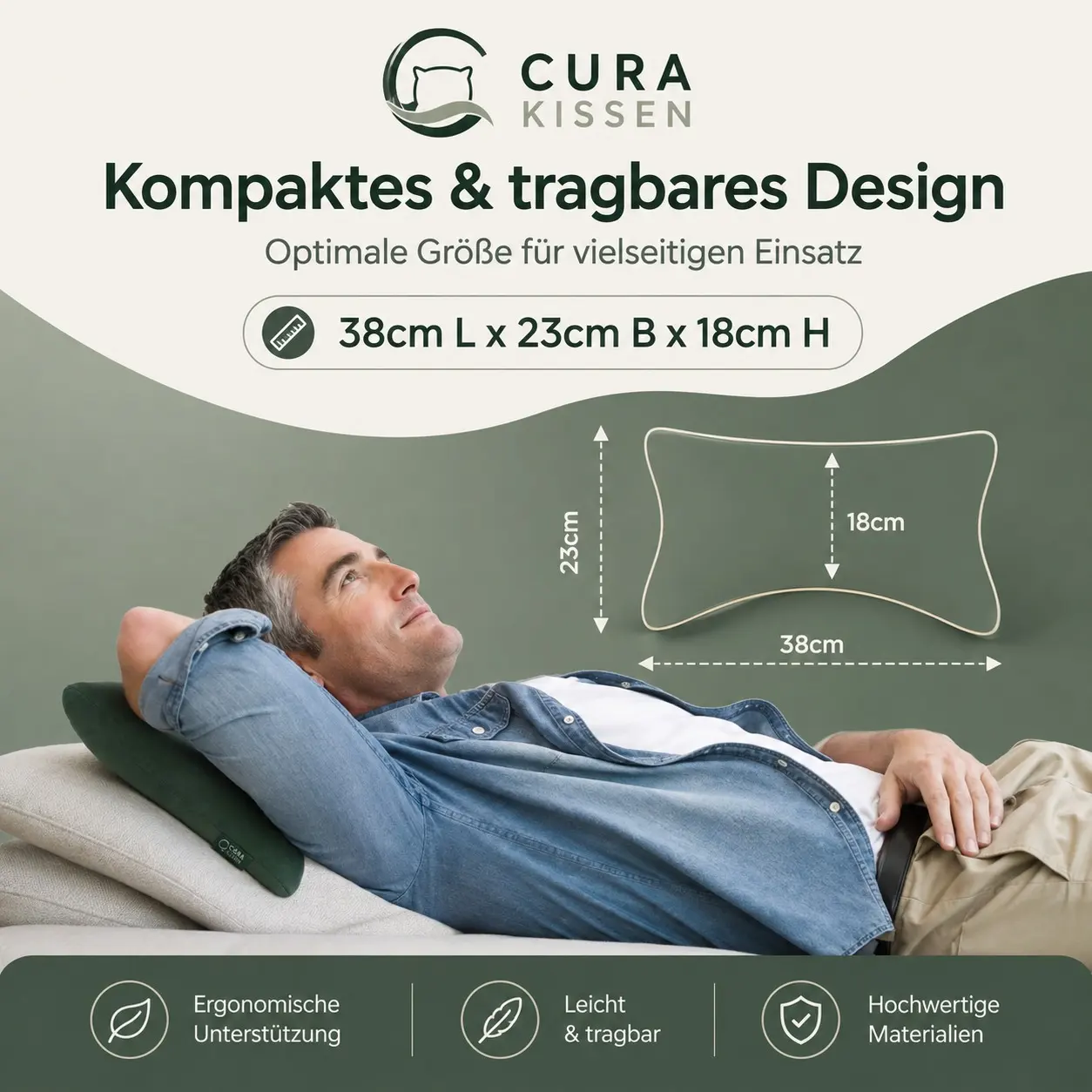 Kompaktes ergonomisches Sitz- und Alltagskissen von curakissen® für Büro und unterwegs